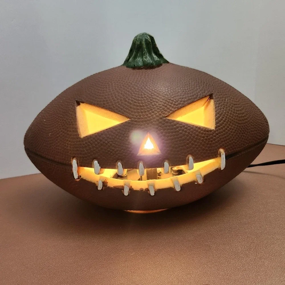 VTG Halloween Football Shaped Pumpkin Jack-O-Lantern Foam Blow Mold Lights Up